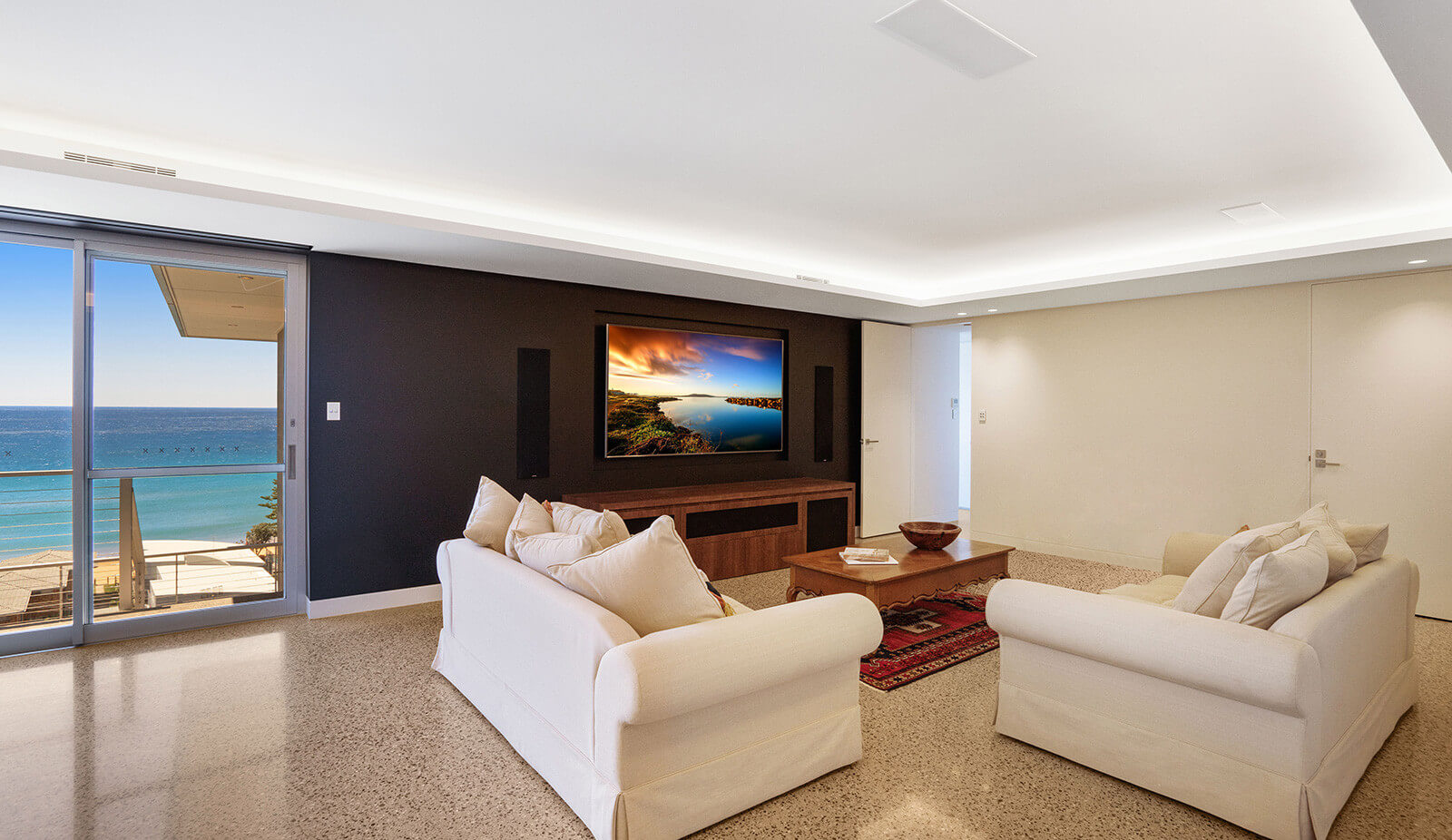 Lounge room with in-wall TV
